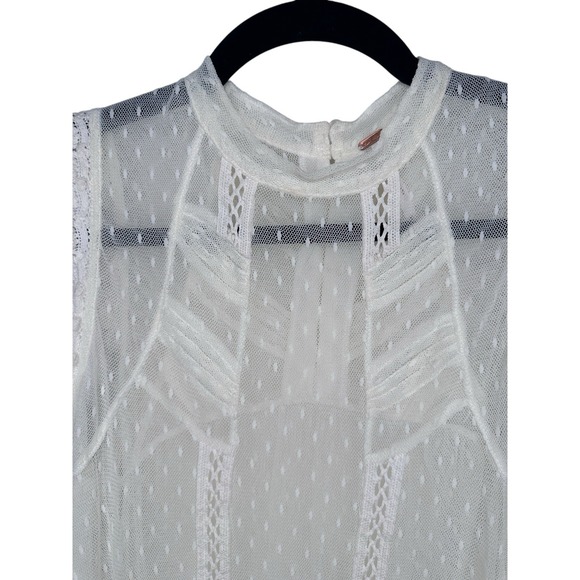 Free People Lace New Romantics Blouse Top Shirt Mesh Sheer Victorian S Small FP - Picture 4 of 9